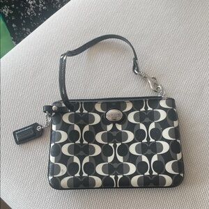 Coach Monogram Black and Cream Wristlet